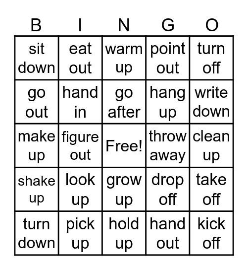 Phrasal Verbs Bingo Card