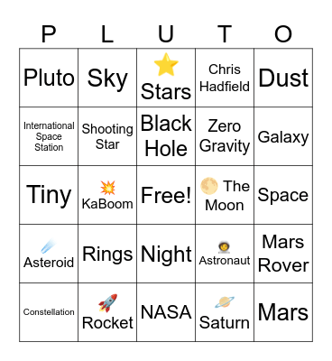 Pluto Bingo Card