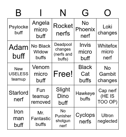 Rivals Season 9 Bingo Card