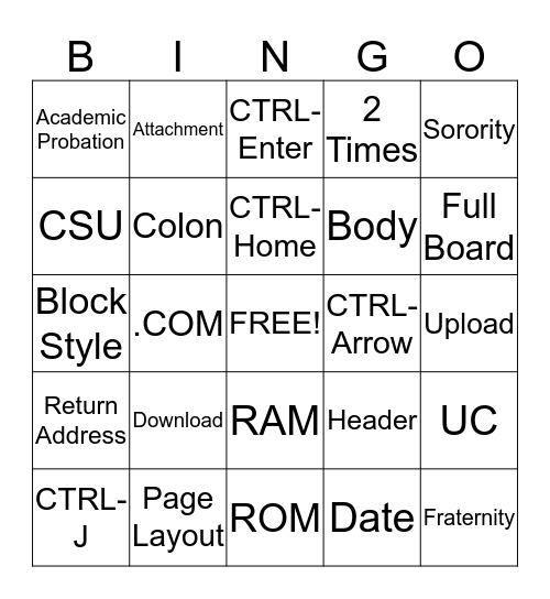 ICT-Careers Final Review Bingo Card