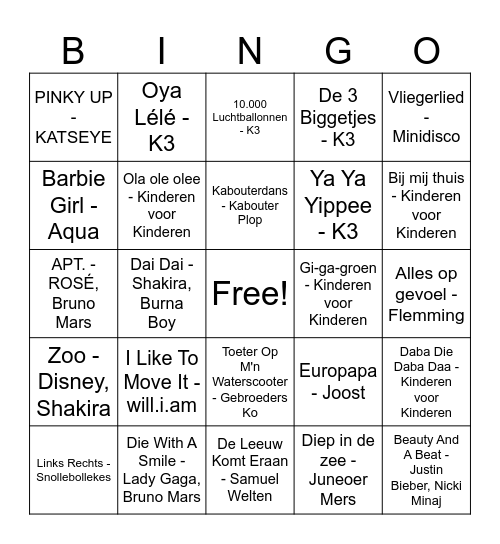 Muziekbingo Card