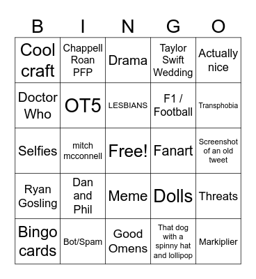 Twitter FYP Bingo Card