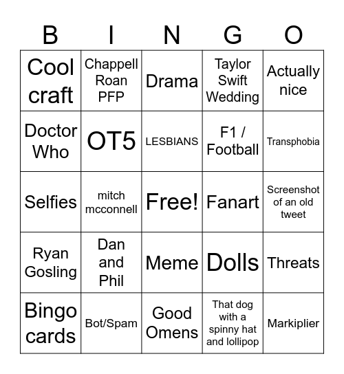 Twitter FYP Bingo Card