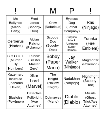 Suisui Round 2 (Imp's Favorite Characters) Bingo Card