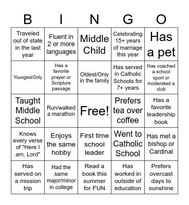 New Leaders Bingo Card