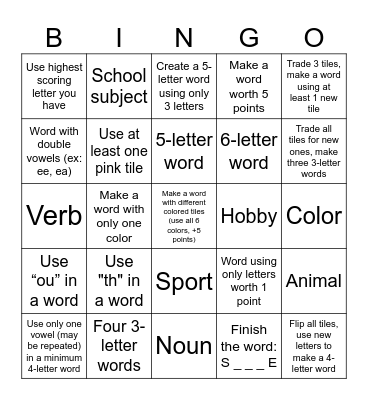 Scrabble Scramble: BINGO Edition Bingo Card