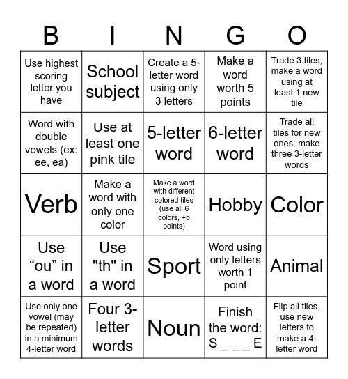 Scrabble Scramble: BINGO Edition Bingo Card