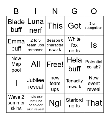 Marvel rivals Bingo Card