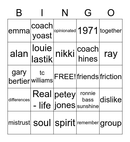 Remember the Titans Bingo Card