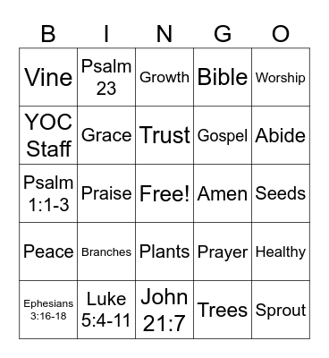 YOC Camp Bingo - 2026 Bingo Card