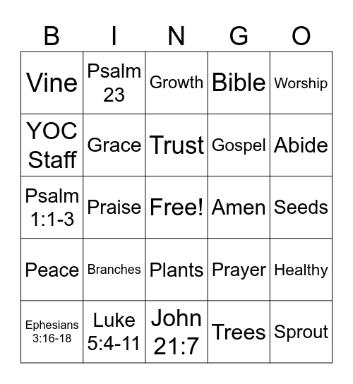 YOC Camp Bingo - 2026 Bingo Card