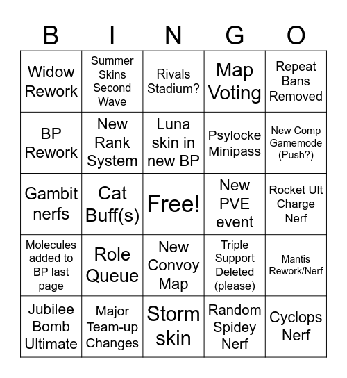 Rivals S9 Reveal Bingo Card