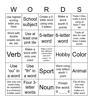 Scrabble Scramble: BINGO Edition Bingo Card