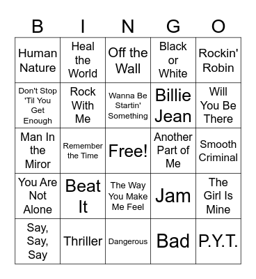 MICHAEL JACKSON BINGO Card