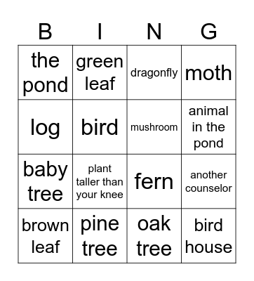 nature walk bingo Card