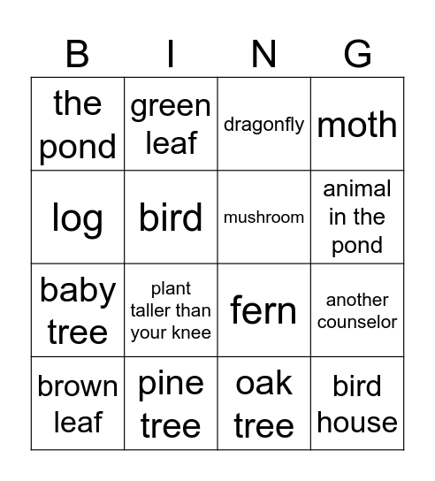 nature walk bingo Card