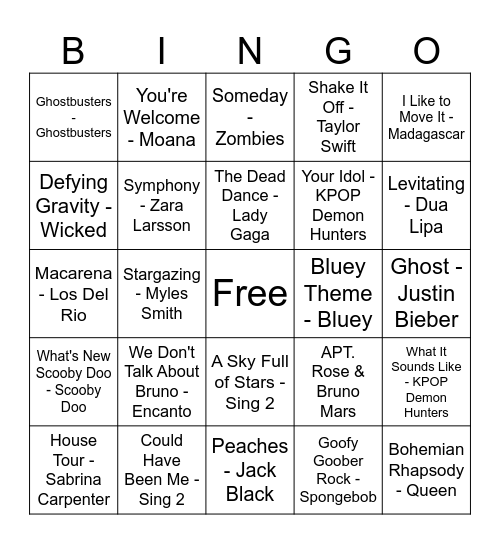 Music Bingo Card
