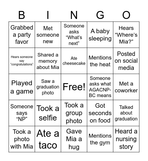 Provider Bingo Card