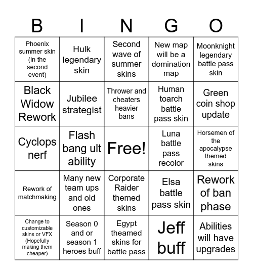 Rivals Season 9 predictions Bingo Card