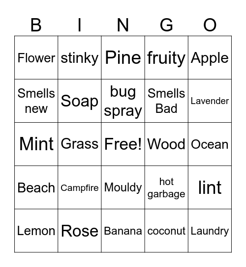Find the Scent Bingo Card