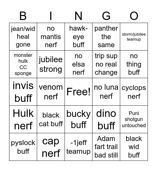 s9 Bingo Card