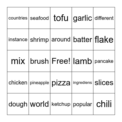 Pizza Bingo Card