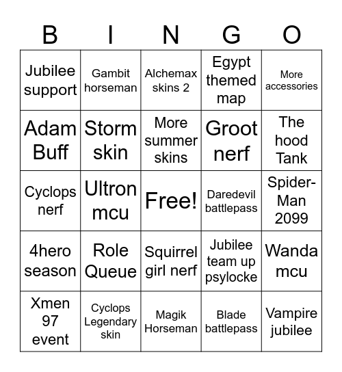 Season 9 Rivals bingo Card
