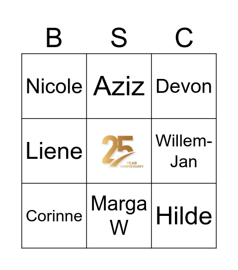 Pierson Bingo Card