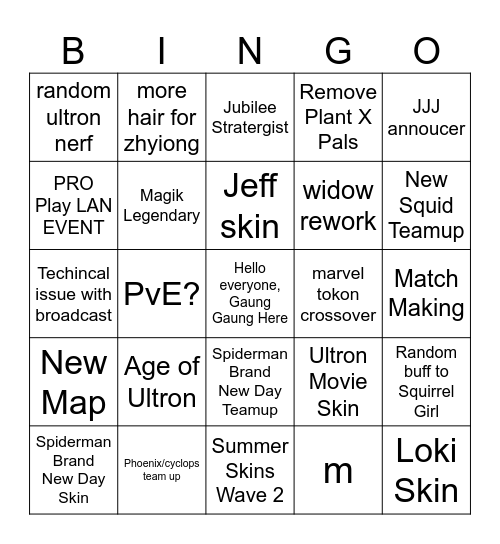 Marvel Rivals Bingo Card