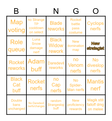 dilation's Marvel Rivals Season 9 Predictions Bingo Card