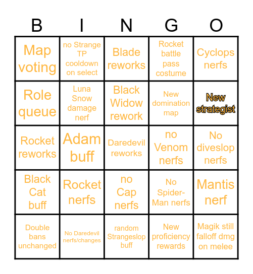 dilation's Marvel Rivals Season 9 Predictions Bingo Card