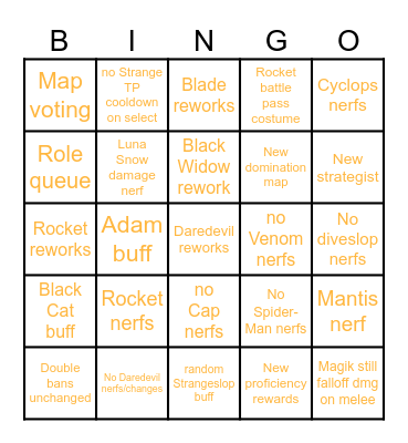 dilation's Marvel Rivals Season 9 Predictions Bingo Card