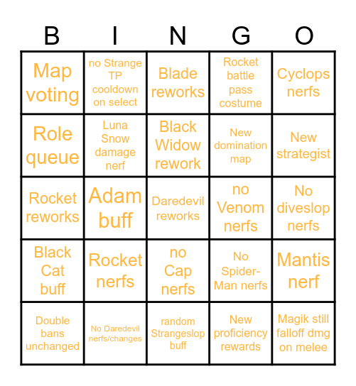 dilation's Marvel Rivals Season 9 Predictions Bingo Card