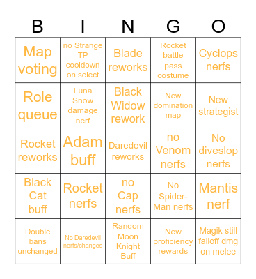 dilation's Marvel Rivals Season 9 Predictions Bingo Card