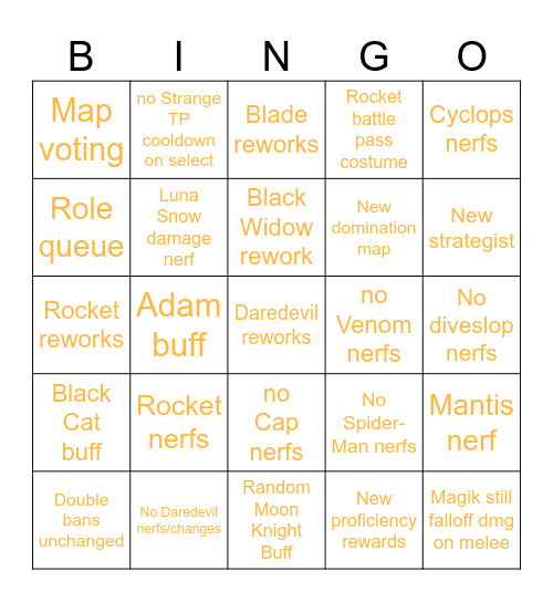 dilation's Marvel Rivals Season 9 Predictions Bingo Card