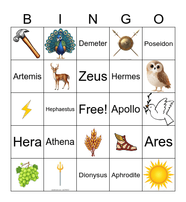 Greek Olympians Bingo Card