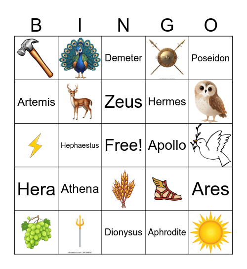 Greek Olympians Bingo Card