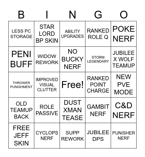 Rivals Bingo Card