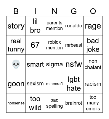 dumb kids Bingo Card