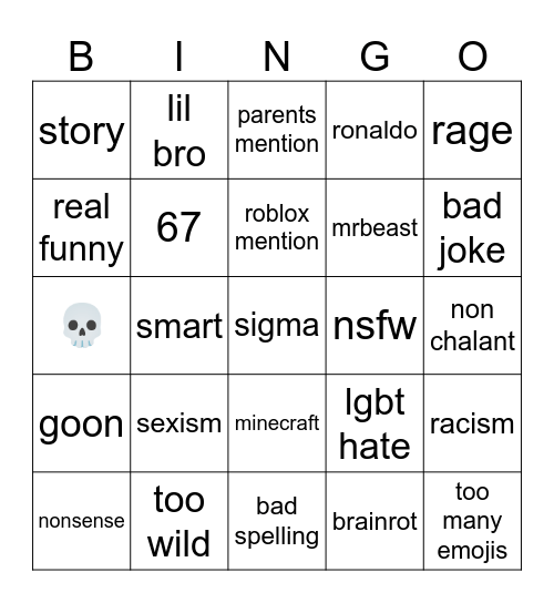 dumb kids Bingo Card