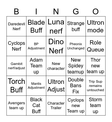 S9 Marvel Rivals Bingo Card