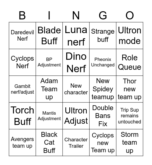 S9 Marvel Rivals Bingo Card