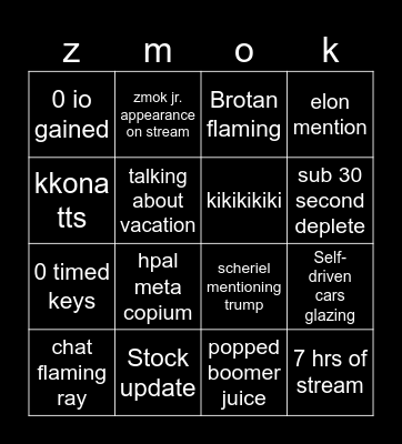 zmok Bingo Card