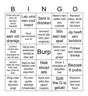 Sent pub crawl bingo Card