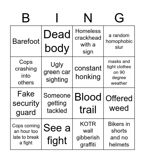 Hawick Bingo List Bingo Card