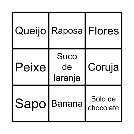 Bingo de Informações Bingo Card