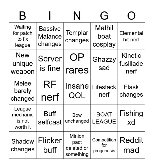 POE 3.29 Bingo Card