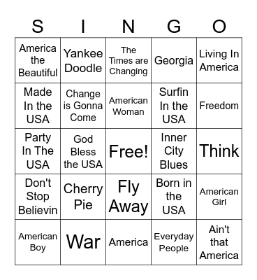 Independence Day Bingo Card