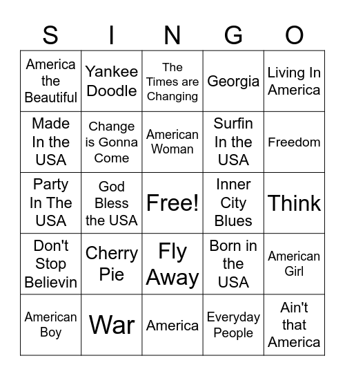 Independence Day Bingo Card