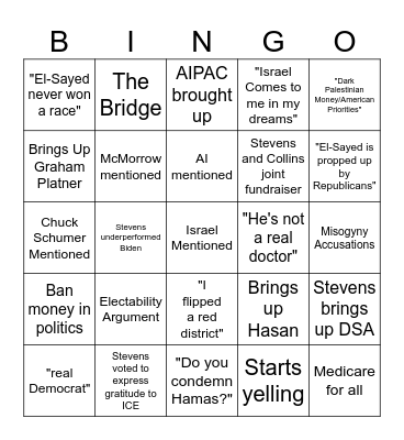 2026 Democratic Michigan Primary Debate Bingo Card